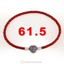 61.5cm Red Braided Leather Triple Bracelet Silver Love of My Life Clip with Heart Pink CZ Stone