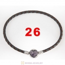 26cm Grey Braided Leather Bracelet 925 Silver Love of My Life Round Clip with Heart Pink CZ Stone