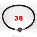 38cm Black Braided Leather Double Bracelet Silver Love of My Life Clip with Heart Red CZ Stone