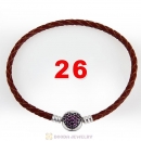 26cm Brown Braided Leather Bracelet 925 Silver Love of My Life Round Clip with Heart Red CZ Stone