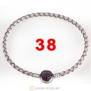 38cm White Braided Leather Double Bracelet Silver Love of My Life Clip with Heart Red CZ Stone