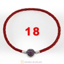 18cm Red Braided Leather Bracelet 925 Silver Love of My Life Round Clip with Heart Red CZ Stone