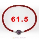 61.5cm Red Braided Leather Triple Bracelet Silver Love of My Life Clip with Heart Red CZ Stone