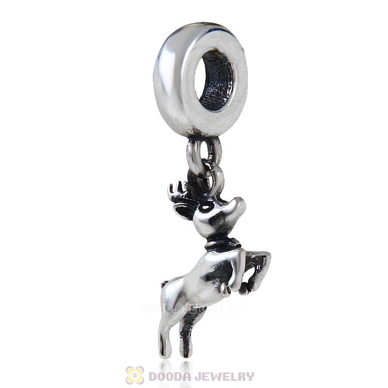Running Reindeer 925 Sterling Silver Reindeer Dangling Bead for Christmas 