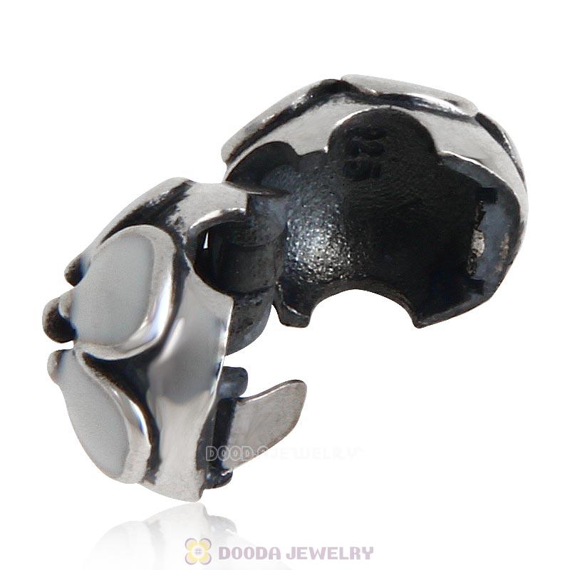 925 Sterling Silver European Cherry Blossom White Enamel Clip Beads 