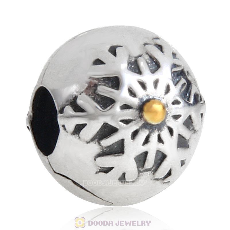 Snowflake Winter Wonderland Gold Plated Sterling Silver Clip Charm Bead