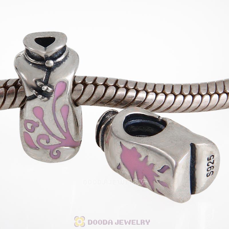 Chinese Dress 925 Sterling Silver Pink Enamel Bead