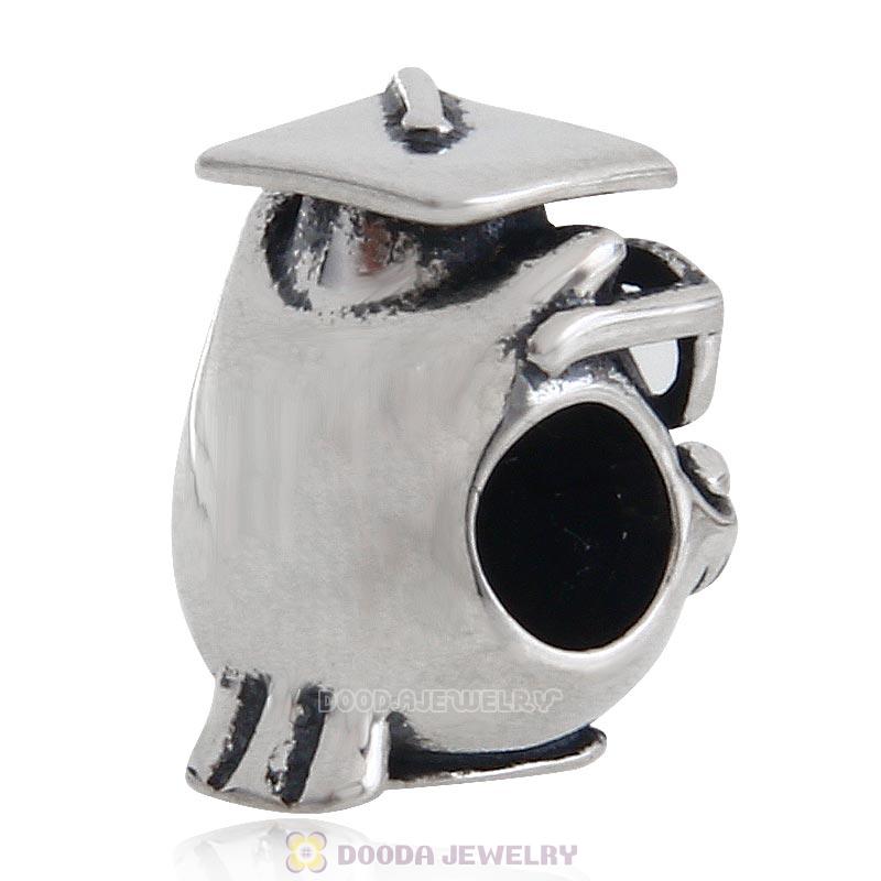 925 Antique Sterling Silver Charm Graduation Study Owl Bead