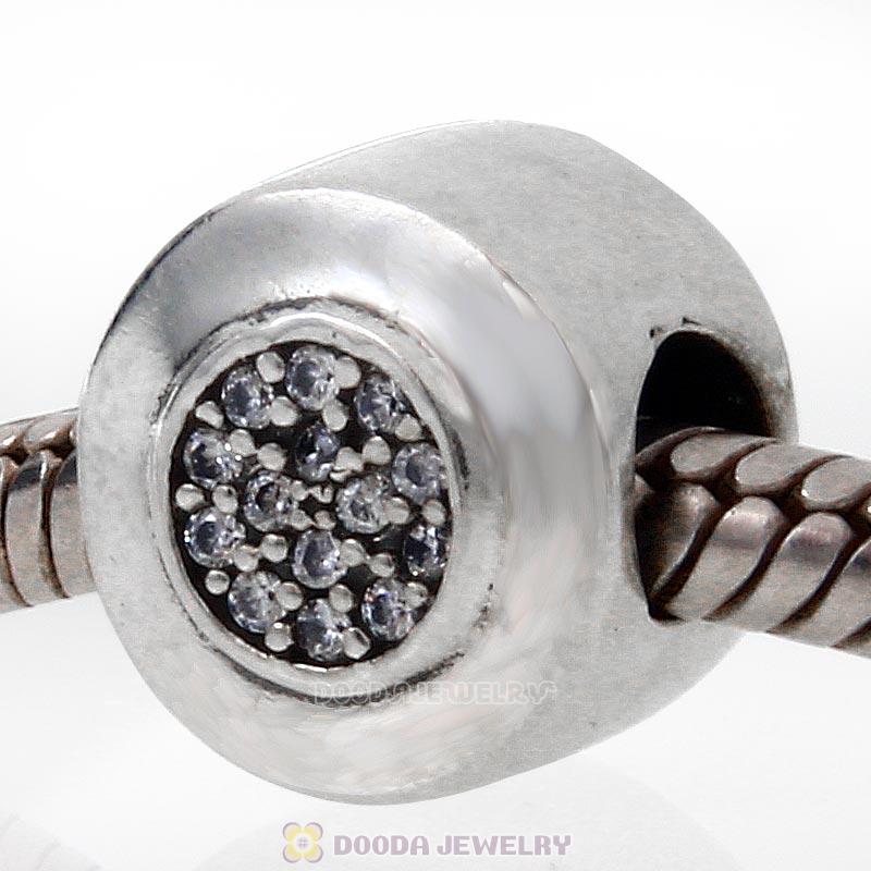  European 925 Sterling Silver Signature Charm Bead with Clear CZ