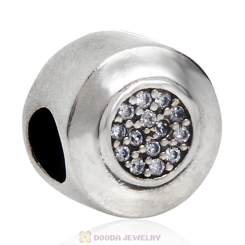  European 925 Sterling Silver Signature Charm Bead with Clear CZ