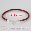 21cm red slippy leather chain, silver plated lobster clasp fit Jewelry, European Beads, Lovecharmlinks etc