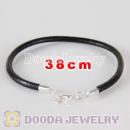 38cm slippy black leather chain, silver plated lobster clasp fit Jewelry, European Beads, Lovecharmlinks etc