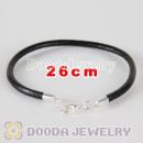 26cm slippy black leather chain, silver plated lobster clasp fit Jewelry, European Beads, Lovecharmlinks etc