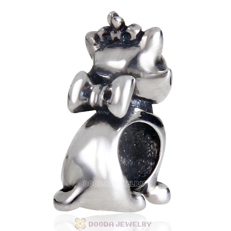 Antique Sterling Silver Charm Kitty Cat Bow Bead 