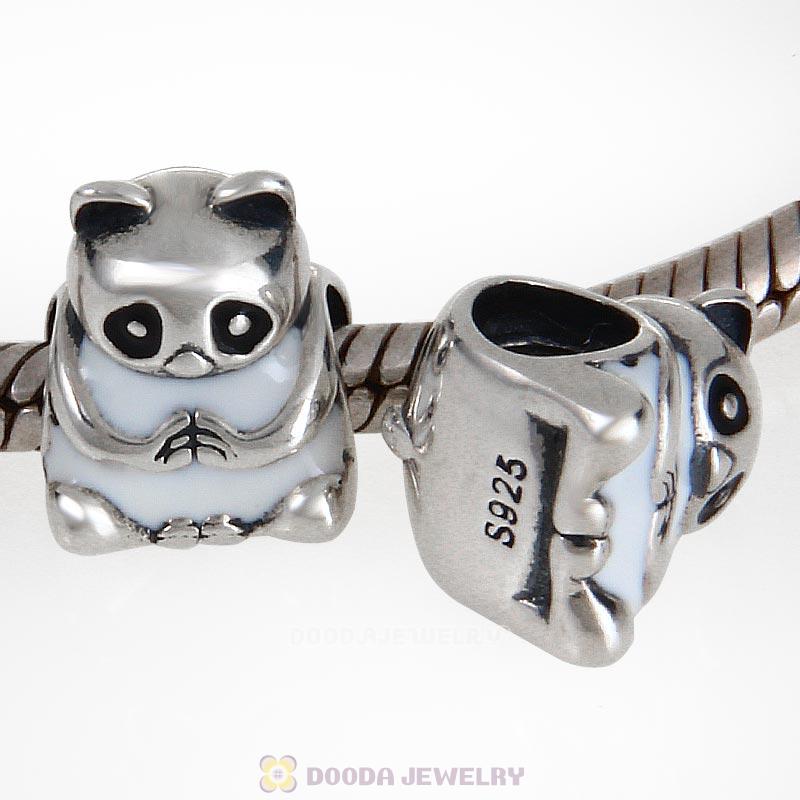 Panda White Enamel Charm 925 Sterling Silver Bead