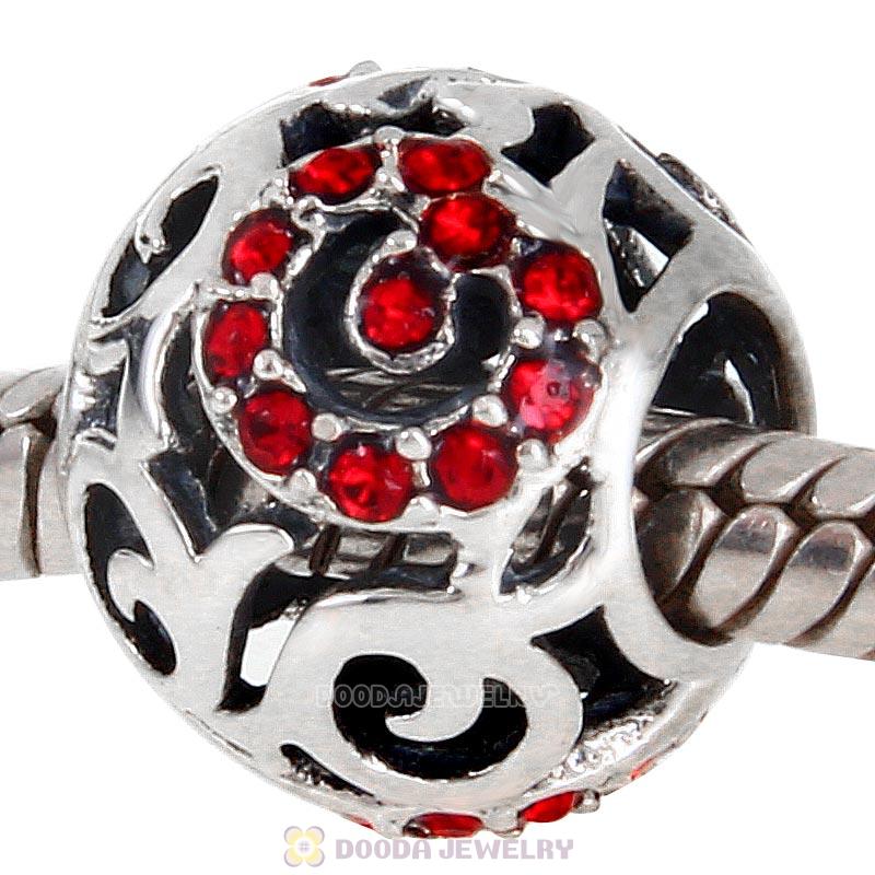 925 Sterling Silver Swirl Charm Bead with Lt Siam Australian Crystal