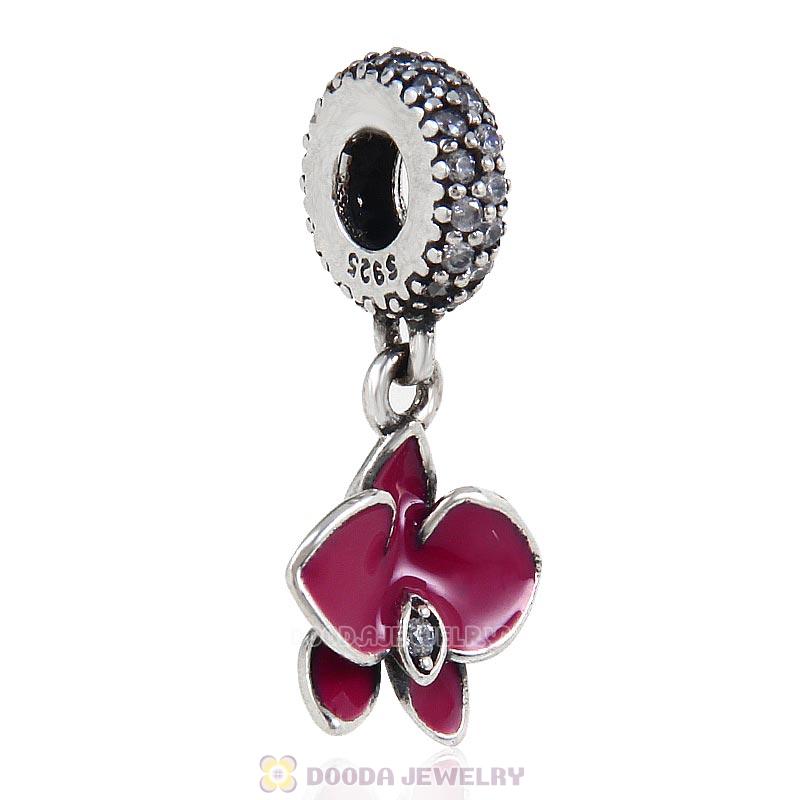 925 Sterling Silver Orchid with Clear CZ Charm