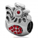 925 Sterling Silver Animal Rooster with Lt Siam Australian Crystals Bead 