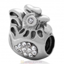 925 Sterling Silver Animal Rooster with Clear Australian Crystals Bead