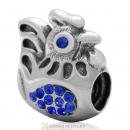 925 Sterling Silver Animal Rooster with Sapphire Australian Crystals Bead