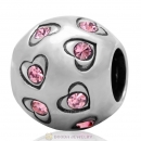 925 Sterling Silver Love All Round Charm with Lt Rose Australian Crystals Bead