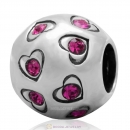 925 Sterling Silver Love All Round Charm with Fuchsia Australian Crystals Bead