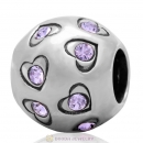 925 Sterling Silver Love All Round Charm with Violet Australian Crystals Bead