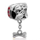925 Sterling Silver Shar-Pei Dangle Bone Charms with Lt Siam Australian Crystal