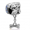 925 Sterling Silver Shar-Pei Dangle Bone Charms with Sapphire Australian Crystal