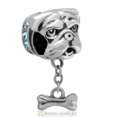 925 Sterling Silver Shar-Pei Dangle Bone Charms with Aquamarine Australian Crystal