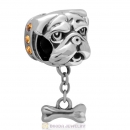 925 Sterling Silver Shar-Pei Dangle Bone Charms with Topaz Australian Crystal