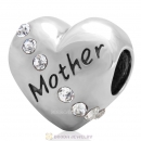 925 Sterling Silver Clear Crystal Mother Heart Love Bead