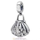 925 Sterling Silver Pearl Shell Clear Crystal Dangling Charms