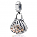 925 Sterling Silver Pearl Shell Lt Peach Crystal Dangling Charms