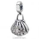 925 Sterling Silver Pearl Shell Black Diamond Crystal Dangling Charms