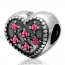 925 Sterling Silver Sparkly Rose Crystal Heart Charm Bead