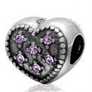 925 Sterling Silver Sparkly Violet Crystal Heart Charm Bead