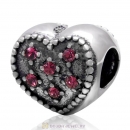 925 Sterling Silver Sparkly Amethyst Crystal Heart Charm Bead