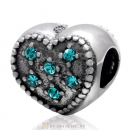 925 Sterling Silver Sparkly Blue Zircon Crystal Heart Charm Bead