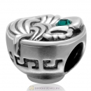 Bowl of Birthday Noodles with Emerald Austrian Crystal in 925 Sterling Silver