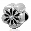 925 Sterling Silver Blooming Cherry Flower with Clear Crystal Bead