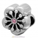 925 Sterling Silver Blooming Cherry Flower with Lt Rose Crystal Bead