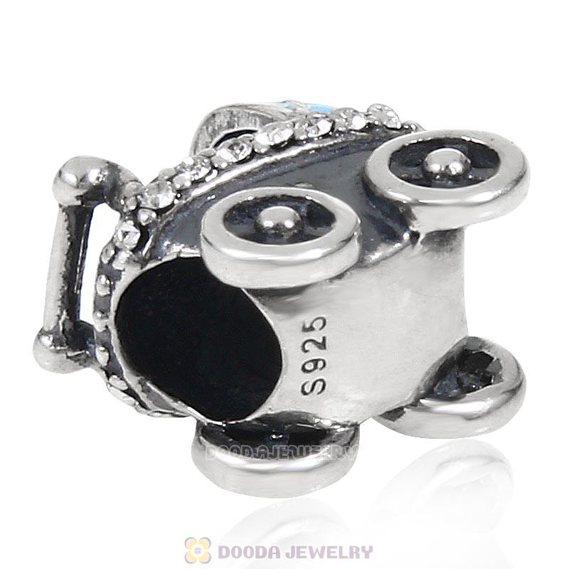 925 Sterling Silver Baby Buggy Charm Bead with Rose Australian Crystals