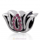 Tulip Flower Bead and Charm with Amethyst Crystal 925 Sterling Silver