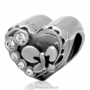 925 Sterling Silver Butterfly Music Box Charm Love Heart Bead with Clear Crystal