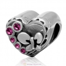 925 Sterling Silver Butterfly Music Box Charm Love Heart Bead with Rose Crystal