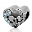 925 Sterling Silver Butterfly Music Box Charm Love Heart Bead with Aquamarine Crystal