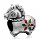 925 Sterling Silver Cute Horse Clear Crystal Charm 