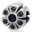 Sparkly Flower Charm 925 Sterling Silver Jet Crystal Bead