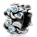 925 Sterling Silver Aquamarine Crystal Open Poppy Flower Bead